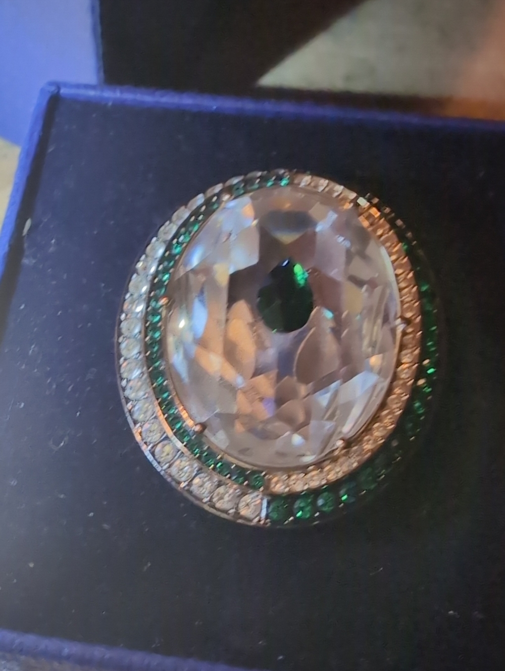 Swarovski Clear Crystal Ring with Green Halo